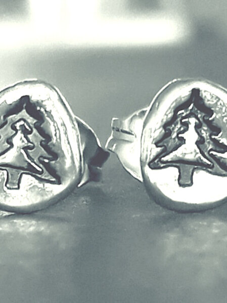 Fine Silver Tree Stud Earrings