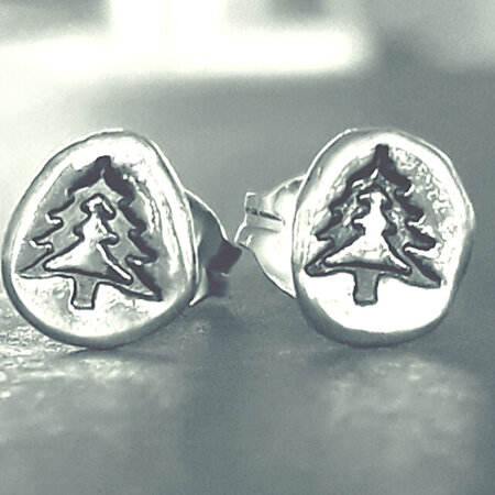 Fine Silver Tree Stud Earrings