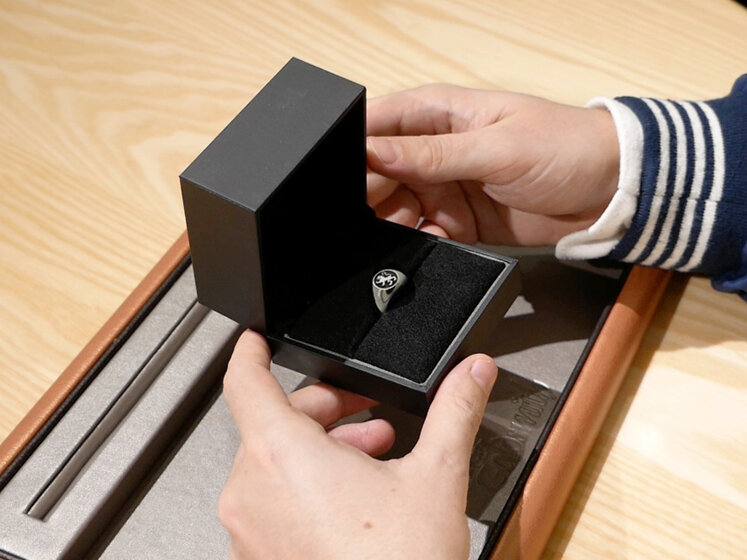 Finished Signet Ring Presented to Luke in Ring Box