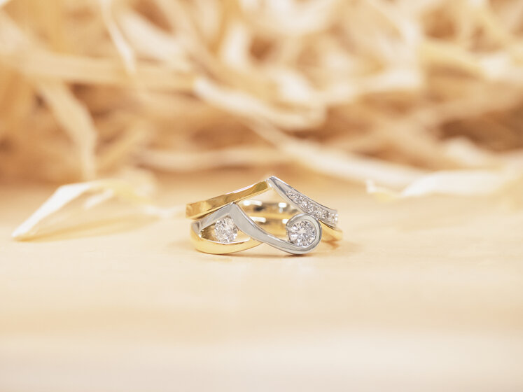Finished yellow gold and platinum diamond rings