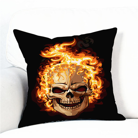 Flaming Skull Polyester Cushion Cover