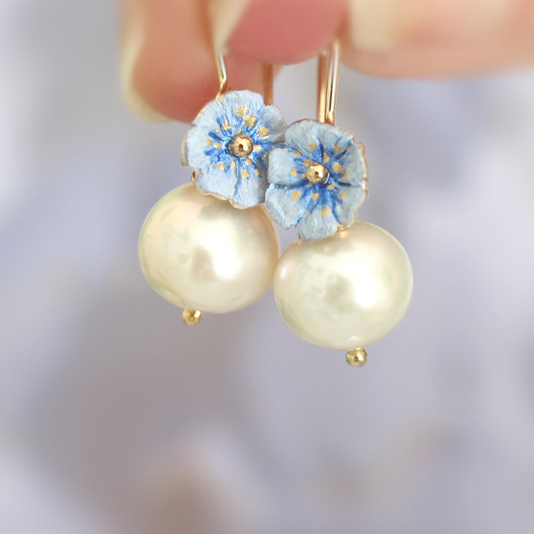 Fleur blue pearl flower earrings edison cream gold lily griffin nz jewellery