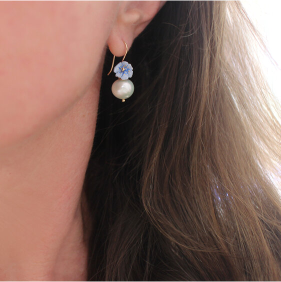 Fleur blue pearl flower earrings sterling silver gold lily griffin nz jewellery