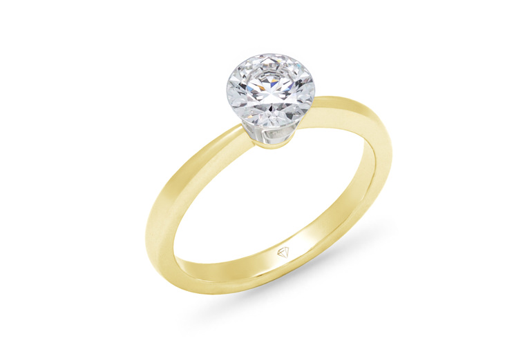 Floating diamond solitaire engagement ring 18k 18ct yellow gold  titanium