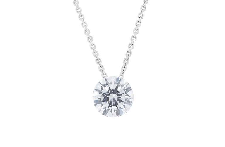 Floating diamond solitaire pendant titanium platinum 18ct white gold chain