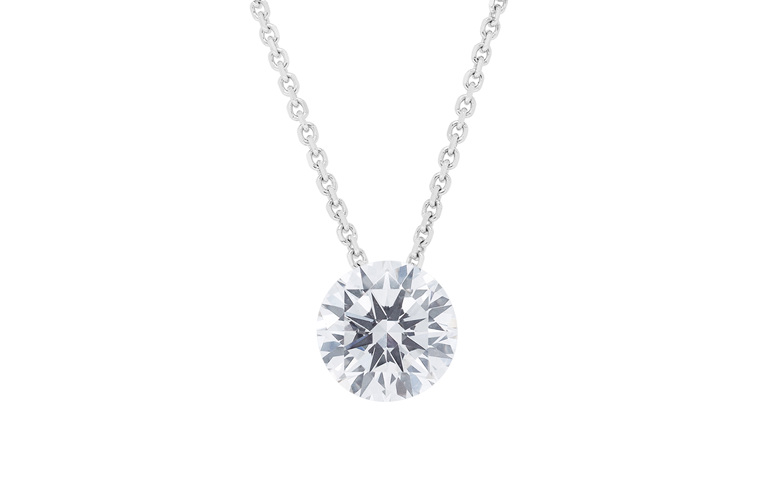Floating diamond solitaire pendant titanium platinum 18ct white gold chain