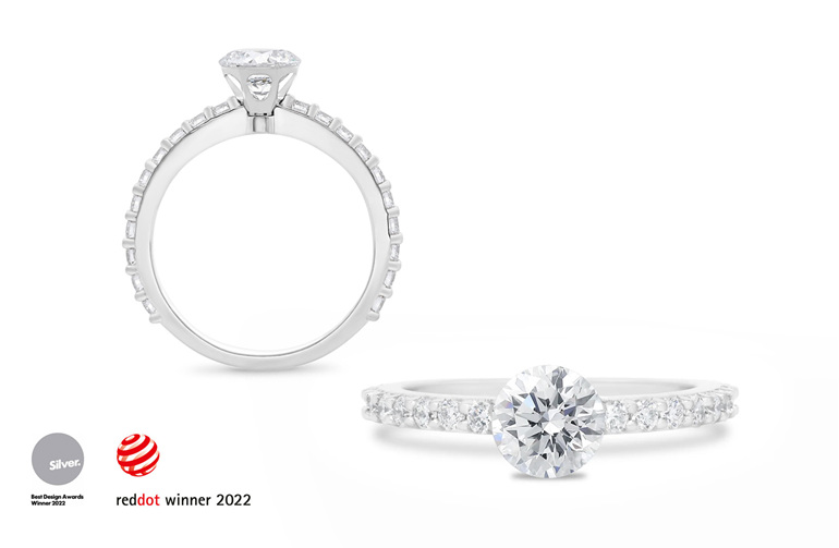 Floeting Diamond Ring Diamond Set Band-Red Dot winner 2022, Silver Best Awards