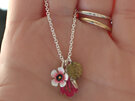flora flowers manuka leaf pendant necklace gold pink  lilygriffin jewellery nz