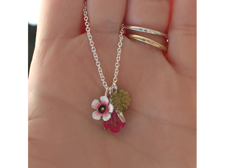 flora flowers manuka leaf pendant necklace gold pink  lilygriffin jewellery nz
