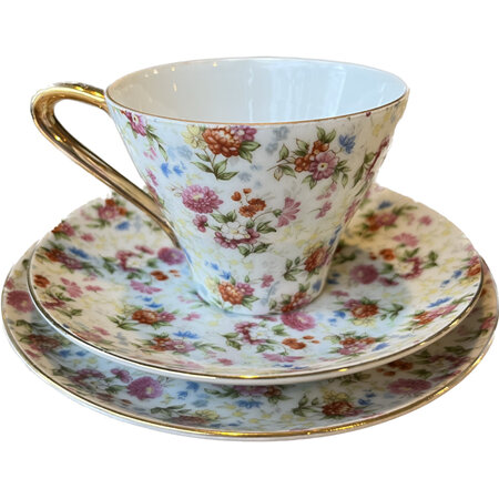 Floral Bone China Tea Cup, Saucer and Plate Trio Set