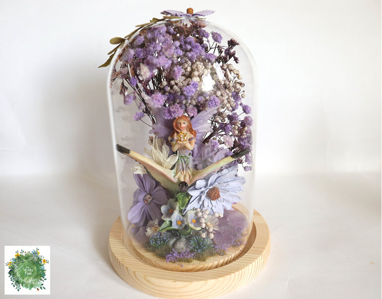 Floral Dome, Dried Flower Dome, Fairy, Crystal and Flowers, The Wonky Pixie