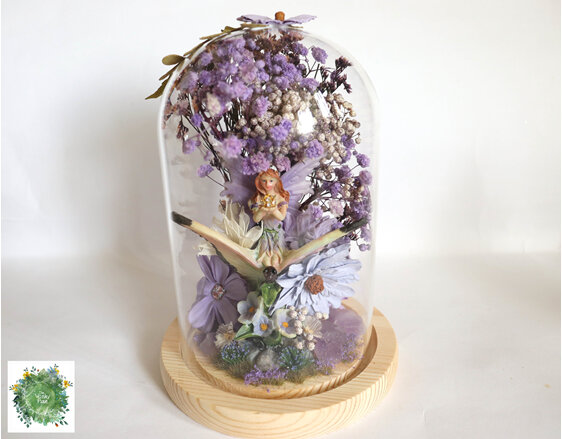 Floral Dome, Dried Flower Dome, Fairy, Crystal and Flowers, The Wonky Pixie