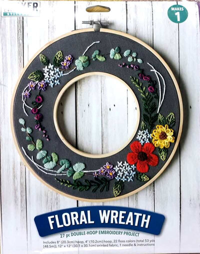 Floral Hoop Wreath Embroidery Stitch Kit