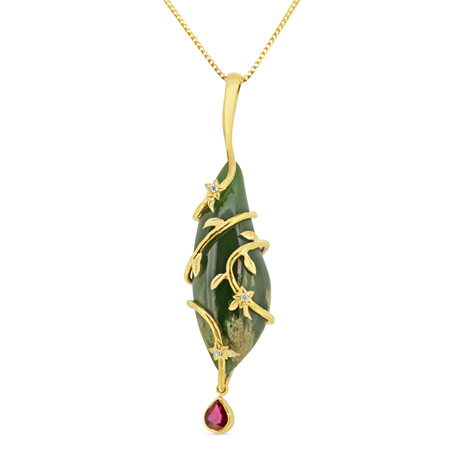 Flower Jade and Ruby Pendant
