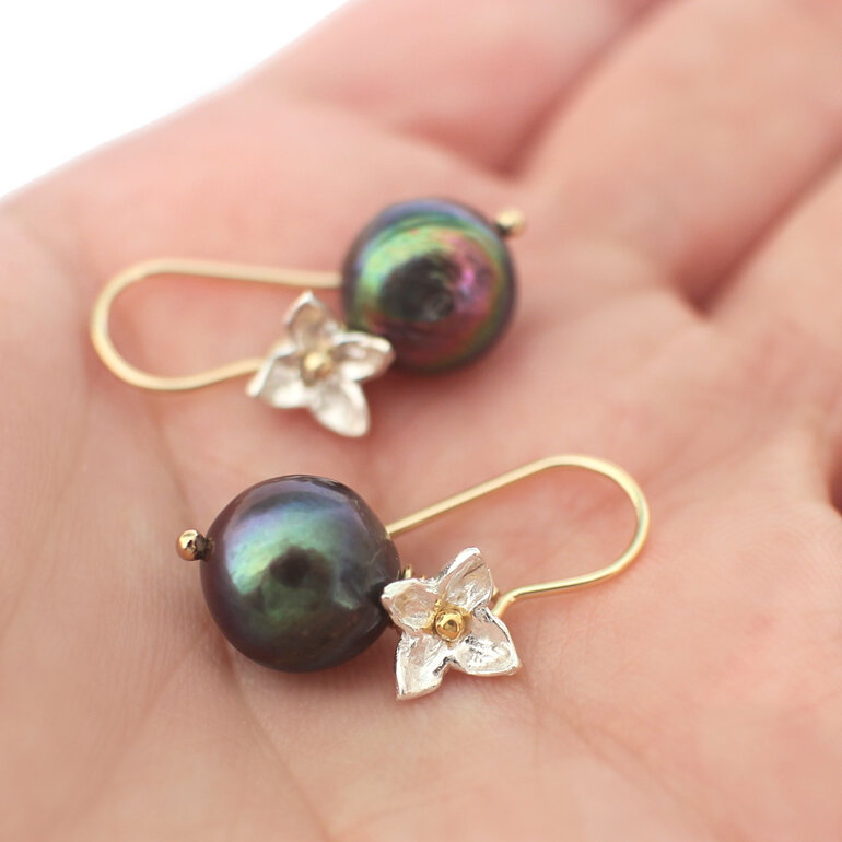 flower pearl earrings peacock pearls wedding leilani nz jewellery lily griffin