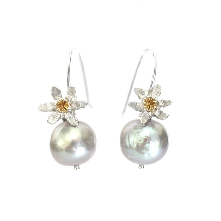 flower pearl earrings wedding bride sterling silver gold edison lilygriffin nz