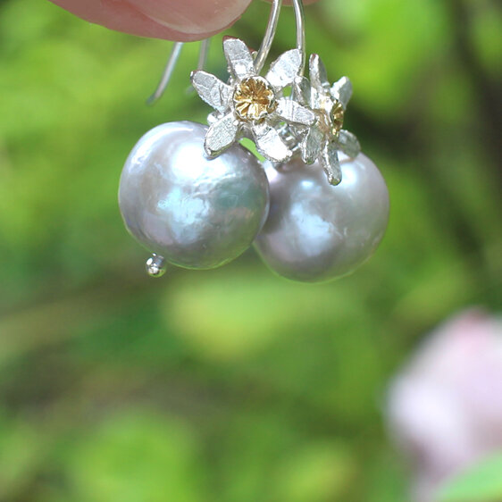 flower pearl earrings wedding bride sterling silver gold edison lily griffin nz