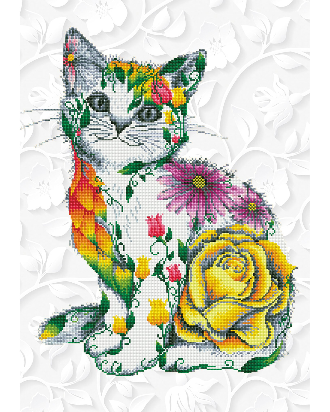 Алмазная вышивка кошка с цветами