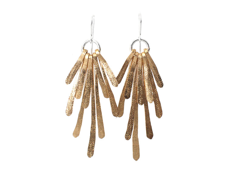 flutter gold statement earrings feathers leaves lily griffin nz jewellery