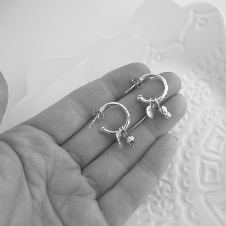Forget Me Not 3 Way Hoops Sterling Silver and Copper Charm Earrings