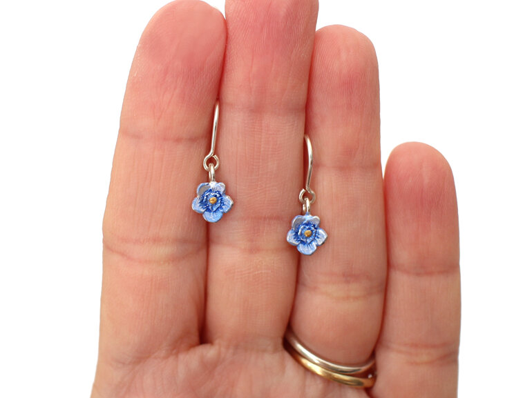 forget me not blue flowers drop earrings sterling silver floral botanical tiny