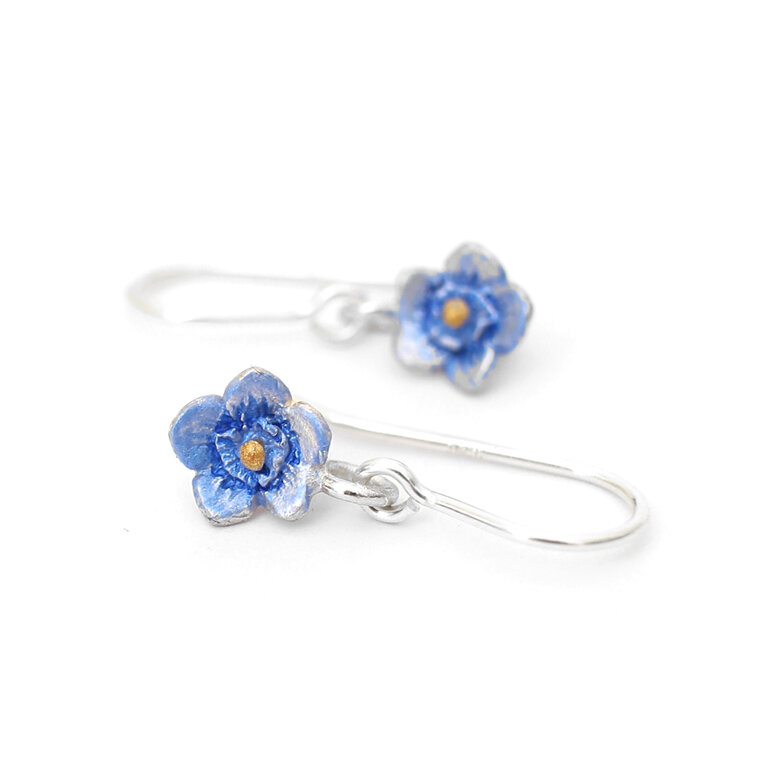 forget me not blue flowers drop earrings sterling silver lily griffin jewellery
