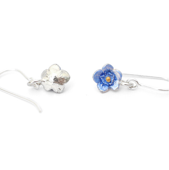 forget me not blue flowers drop earrings sterling silver floral botanical tiny