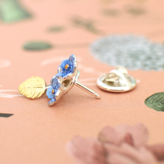 forget me not blue flowers gold leaf lapel pin brooch lily griffin nz jewellery