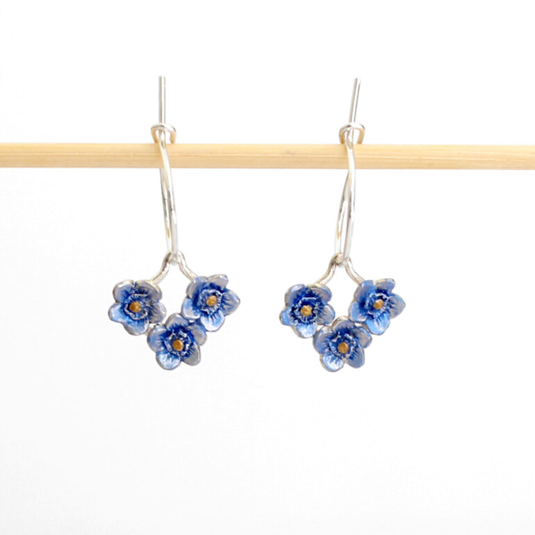 forget me not blue flowers hoop earrings sterling silver floral botanical