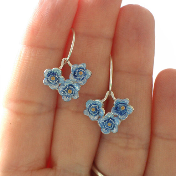 forget me not blue flowers hoop earrings sterling silver lily griffin handmade