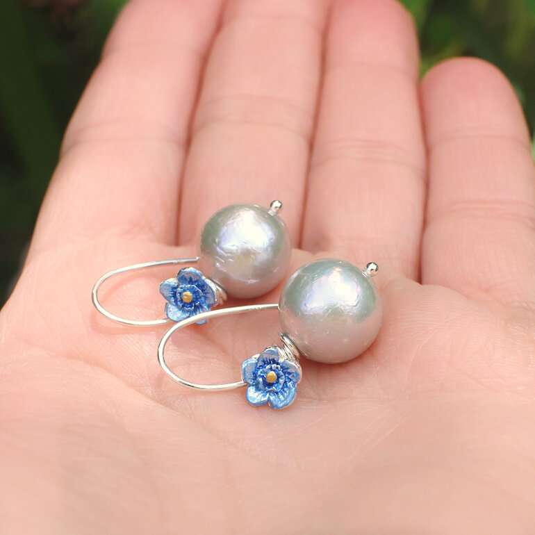 forget me not blue flowers pearl earrings  silver lily griffin nz jewellery