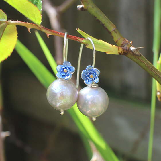 forget me not blue flowers pearl earrings  silver lilygriffin nz jeweller