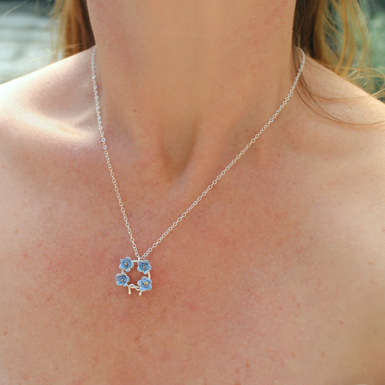 forget me not blue flowers sterling necklace bridesmaid nz jeweller lilygriffin