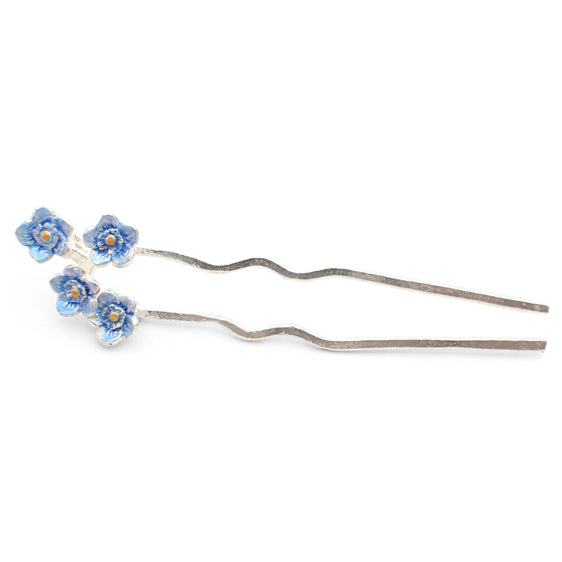 forget me not blue flowers sterling silver hairpin hairstick wedding races hair