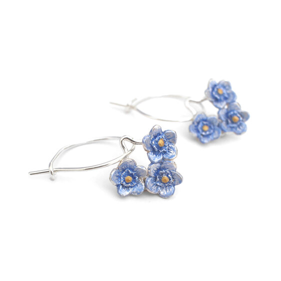 forget Me Not blue flowers tiny bouquet lilygriffin hoop earrings sterling
