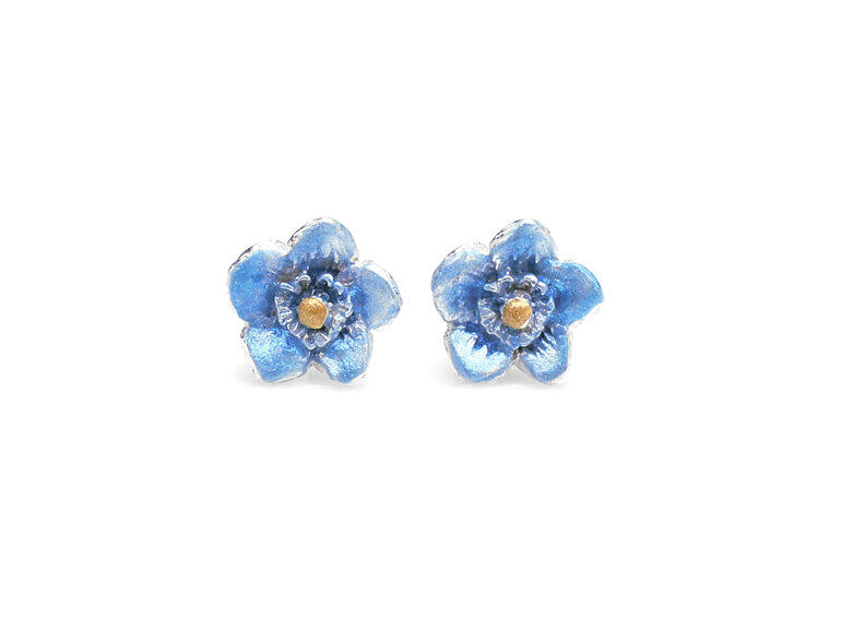 forget me not blue gold flowers tiny studs earrings delicate floral lilygriffin