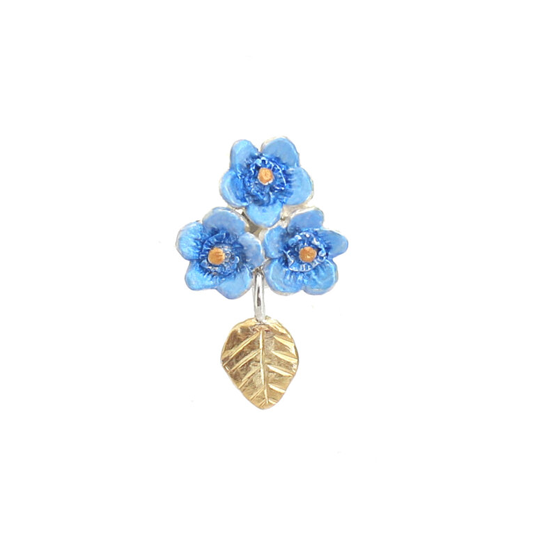 Forget Me Not Bouquet Pin with gold leaf