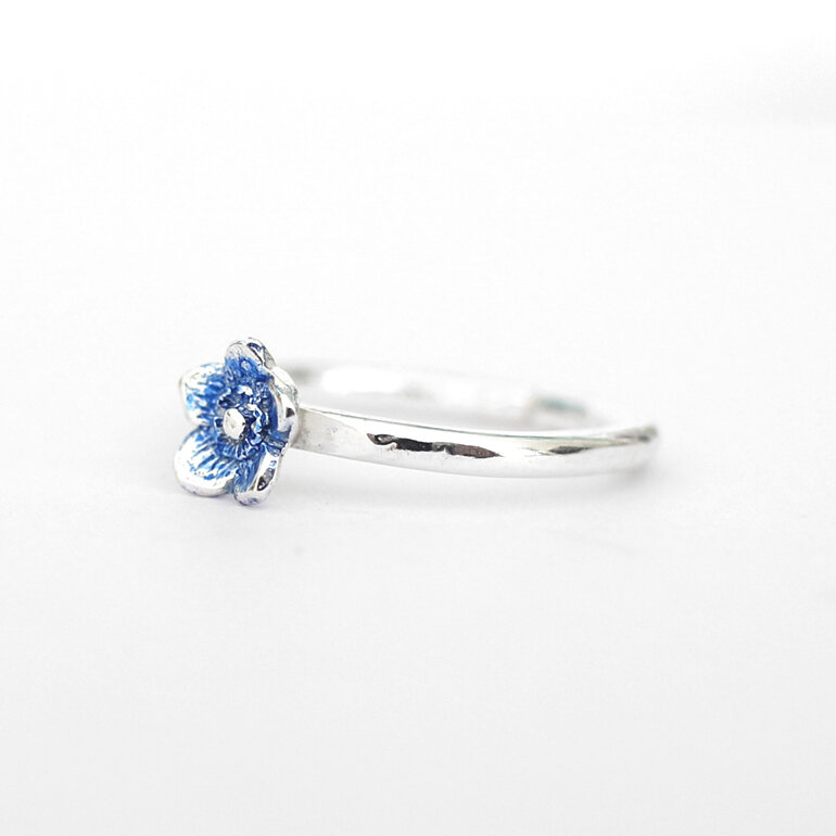forget me not flower blue silver adjustable ring lily griffin nz jewellery
