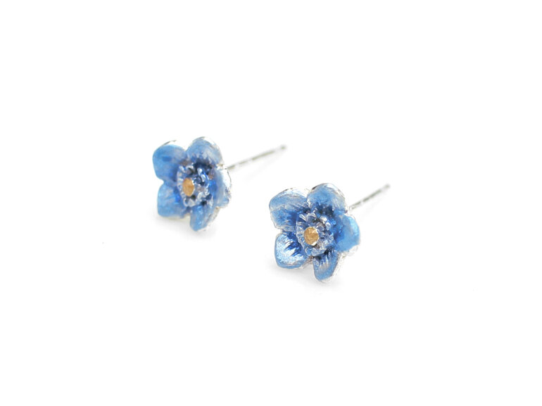 forget me not flower blue studs sterling silver spring summer botanical floral