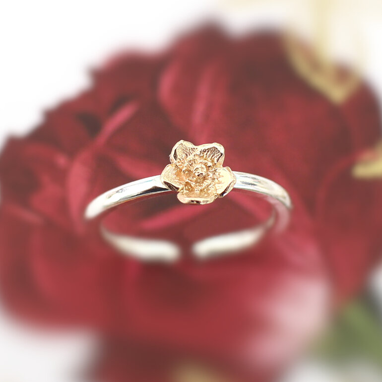 forget me not flower solid 9k gold silver adjustable ring lily griffin nz
