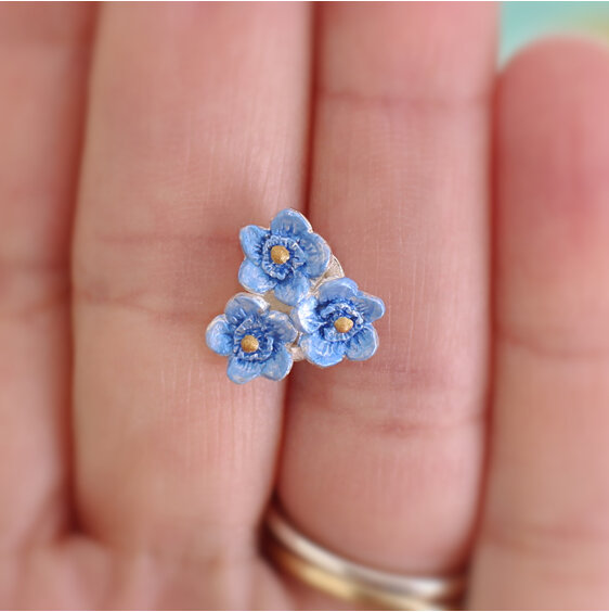 Forget Me Not flowers blue brooch pin sterling silver lilygriffin nz jewellery
