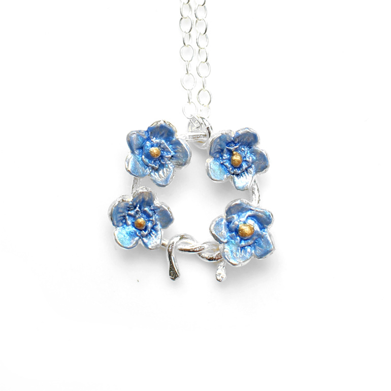 forget me not flowers blue silver lily griffin jewelry floral necklace pendant