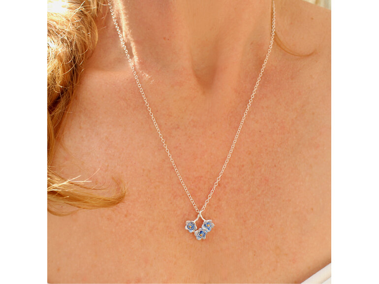 forget me not flowers blue sterling silver delicate floral necklace nz jewellery