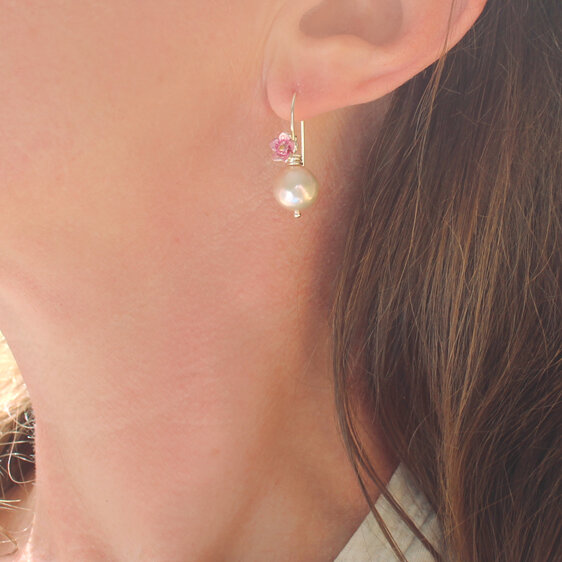 forget me not flowers pink pearl earrings sterling silver lilygriffin jewellery