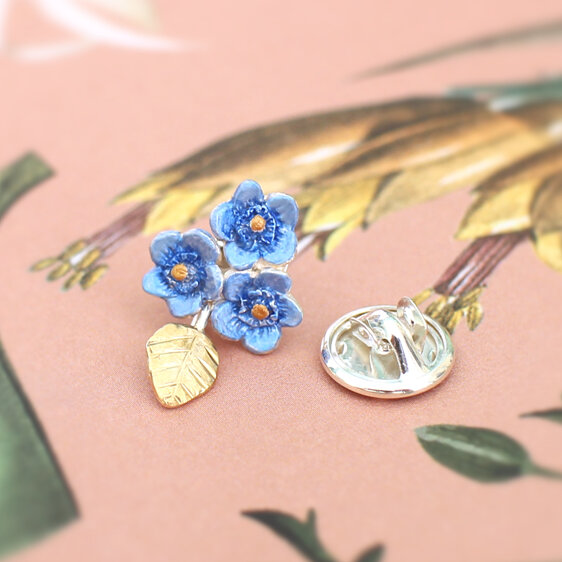 forget me not flowers solid 9k gold leaf lapel pin brooch lilygriffin handmade