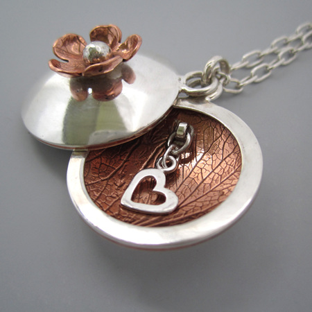 Forget Me Not Open Locket Sterling Silver & Copper