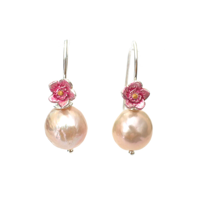 forget me not pink flowers pearls earrings silver nz jewellery lily griffin