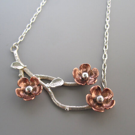 Forget Me Not Trio Necklace Sterling Silver & Copper