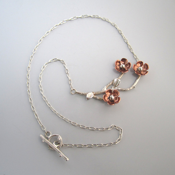 Forget Me Not Trio Necklace Sterling Silver Copper flowers