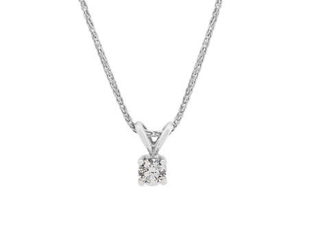 Four Claw Diamond Solitaire Pendant in White Gold